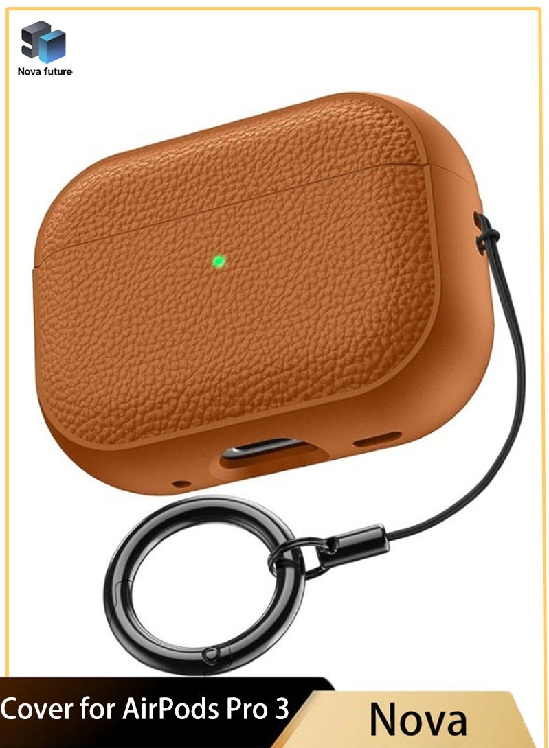 Nova future for AirPods Pro 3 Generation Case, Compatible with AirPods Pro 3 Gen (2025), Drop Protection Cover with Keychain, Litchi Faux Leather, Shock-Proof Protective TPU Case (Brown) - Image 1